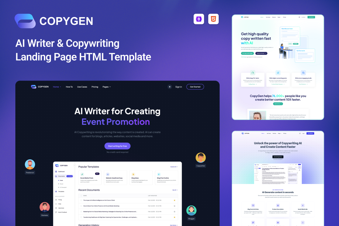 AI Writer & Copywriting Landing Page HTML Template